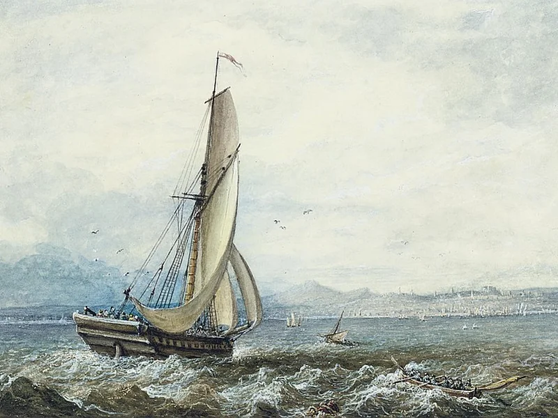 1799-Thomas Grieve - Un grande pattugliatore armato sul Clyde mentre si dirige verso Edimburgo.